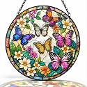 Butterfly Window Hanging Suncatcher, 7.8" Stained Glass Sun Catcher, Home Wall Garden Decor, Mother's Day Birthday