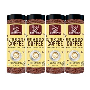butterscotch coffee by india flavour  400 gm coffee 200 servings  exotic instant coffee powder no chicory  pack of 4 100gm each