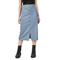 Button Side Split Denim Long Straight Skirt
