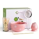 Buucup Matcha Whisk Set, Ceramic Matcha Bowl with Spout, Pink Matcha Kit