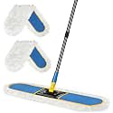 24" Commercial Dust Mop for Floor Cleaning, Heavy Duty Large Industrial Floor Duster with 2 Cotton Mops Pads, Wet Dry Mops for Hardwood Floors, Concrete, Marble, Laminate, Tile, Garage, Blue