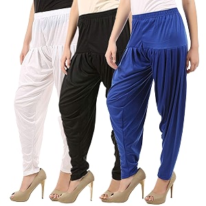 buy that trendz combo offer pack of 3 cotton viscose lycra dhoti patiyala salwar harem bottoms pants for womens white maroon black