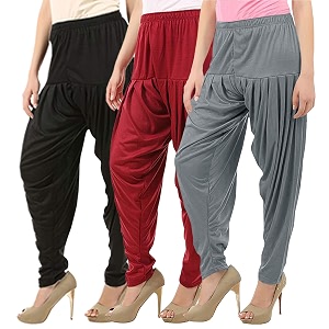 buy that trendz combo offer pack of 3 cotton viscose lycra dhoti patiyala salwar harem bottoms pants for womens white maroon black
