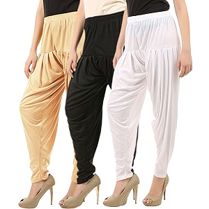 buy that trendz combo offer pack of 3 cotton viscose lycra dhoti patiyala salwar harem bottoms pants for womens white maroon black