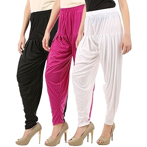 buy that trendz combo offer pack of 3 cotton viscose lycra dhoti patiyala salwar harem bottoms pants for womens white maroon black