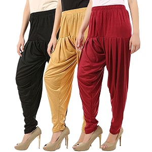 buy that trendz combo offer pack of 3 cotton viscose lycra dhoti patiyala salwar harem bottoms pants for womens white maroon black