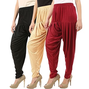 buy that trendz combo offer pack of 3 cotton viscose lycra dhoti patiyala salwar harem bottoms pants for womens white maroon black