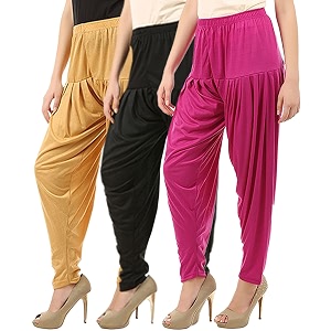 buy that trendz combo offer pack of 3 cotton viscose lycra dhoti patiyala salwar harem bottoms pants for womens white maroon black
