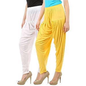 buy that trendz cotton viscose dhoti women39s patiyala salwar harem bottoms pants white yellow pack of 2 combo x-large