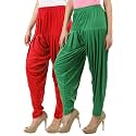 Buy That Trendz Cotton Viscose Dhoti Women's Patiyala Salwar Harem Bottoms Pants Red Jade Green Pack of 2 Combo Large