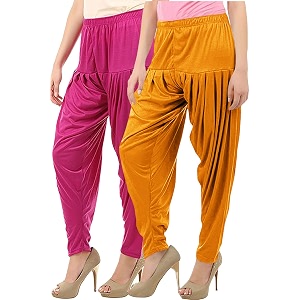 buy that trendz womens dhoti cotton viscose harem patiyala pants salwar bottoms mustard rani pink combo pack of 2 large