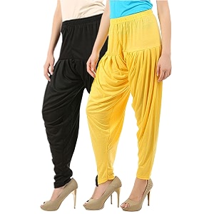 buy that trendz womens dhoti cotton viscose harem patiyala pants salwar bottoms black yellow combo pack of 2 xx-large
