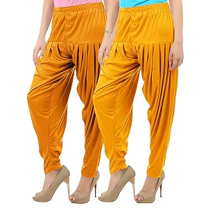 buy that trendz patiala for women viscose patiyala salwar harem bottoms pants pack of 2 mustard-yellow l