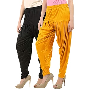 buy that trendz womens dhoti cotton viscose harem patiyala pants salwar bottoms mango yellow black combo pack of 2 large