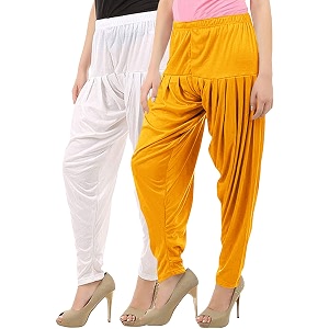 buy that trendz womens dhoti cotton viscose harem patiyala pants salwar bottoms mango yellow white combo pack of 2 large