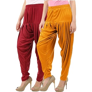 buy that trendz womens dhoti cotton viscose harem patiyala pants salwar bottoms mustard maroon combo pack of 2 x-large