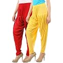 Buy That Trendz Women's Relaxed Fit Cotton Harem Bottoms Pants (127D2-Red Combo 2 Patiala Yelw_Red, Yellow_L)