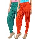 Buy That Trendz Womens Dhoti Cotton Viscose Harem Patiyala Pants Salwar Bottoms Ramar Green Orange Combo Pack of 2 XX-Large