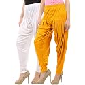 Buy That Trendz Womens Dhoti Cotton Viscose Harem Patiyala Pants Salwar Bottoms Mango Yellow White Combo Pack of 2 Large