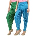 Buy That Trendz Women's Relaxed Fit Cotton Salwar Pants (398D2-Turq Combo 2 Patiala JGrn_Jade Green, Turquoise_L)