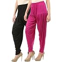 Buy That Trendz Women's Relaxed Fit Cotton Harem Bottoms Pants (090D2-Blk Combo 2 Patiala RPnk_Black, Rani Pink_L)