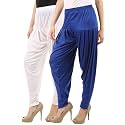 Buy That Trendz Women's Relaxed Fit Cotton Harem Bottoms Pants (295D2-Whte Combo 2 Patiala RBlue_White, Royal Blue_X-Large)