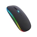 BUYFLUX WM20 Lucid 2.4G Wireless + Bluetooth 5.1 Mouse, Slim Rechargeable 500mAh Silent Click RGB LED Gaming Mouse, DPI Upto 1600 - Black