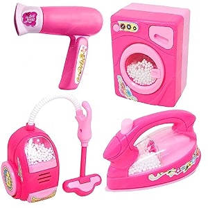 toys for kids girls boy piece battery operated household set-iron box washing machine vacuum cleaner sewing machine