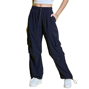 Buynewtrend Women Loose Fit Parachute Trousers