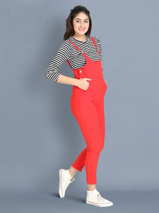 buynewtrend women red dungaree