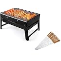 Foldable Portable Carbon Steel Charcoal Barbeque and Tandoor Grill Stand | BBQ for Outdoor Picnic, Camping and Traveling Tool with Big 10 - Sticks (Black)