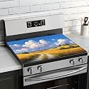 BVBOX Electric Stove Top Cover 28"x20", Glass Cooktop Protector Mat with Hanging Loops, Washable Absorbent Kitchen Dish Drying Mat for Countertop, Coffe Corner, RV