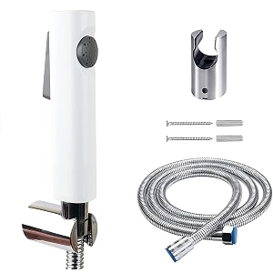 abs health faucet with ss-304 grade 15 meter flexible and spring heavy metal hose pipe and wall hook also use for shower head chrome finish jet spray for toilet white finish
