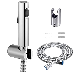abs health faucet with ss-304 grade 15 meter flexible and spring heavy metal hose pipe and wall hook also use for shower head chrome finish jet spray for toilet