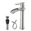 BWE Vessel Sink Faucet Brushed Nickel Tall Waterfall Bathroom Faucet