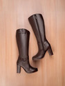 BXXY 9 Cm High Heel Height Increasing Faux Leather, Casual Formal Slipon Knee Boot Boots For Women