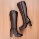 BXXY 9 Cm High Heel Height Increasing Faux Leather, Casual Formal Slipon Knee Boot Boots For Women