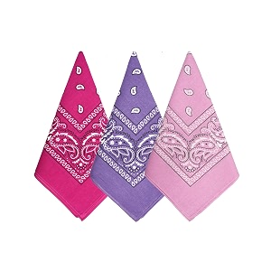 bycc bynn 3 pack 100 cotton paisley pattern hair bandanas square scarf headwear pink  purple  rose red