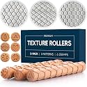Byllstore Extra Large Clay Texture Rollers with Pottery Stamps | 3 Texture Rollers | 6 Clay Stamps | 3-Pack (9" x 1.2", 3 Pack)