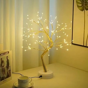 108led firefly tree lights- diy artificial bonsai tree lightsusbbattery-powered touch switch warm fairy lights tree lamp for christmas party home decoration warm light golden branches 108l