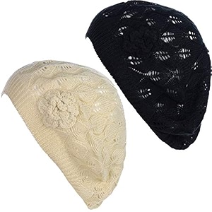 byos chic parisian style soft lightweight crochet cutout knit beret beanie hat