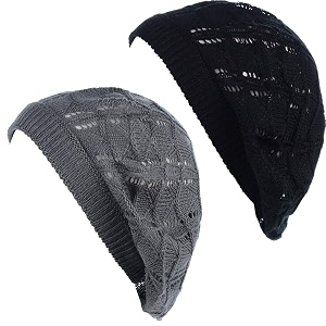 byos chic parisian style soft lightweight crochet cutout knit beret beanie hat