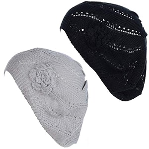 byos chic parisian style soft lightweight crochet cutout knit beret beanie hat