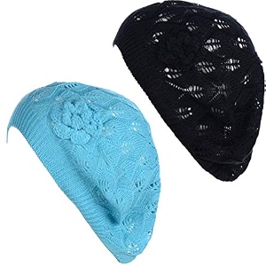 byos chic parisian style soft lightweight crochet cutout knit beret beanie hat