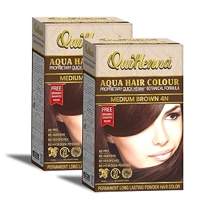 bypurenaturals quikhenna aqua powder hair colour 4n medium brown 110gm- pack of 2  ppd amp ammonia free beard colour for men  natural hair colour for women amp men