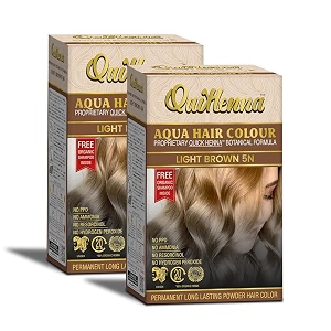 bypurenaturals quikhenna aqua powder hair colour 5n light brown 110gm- pack of 2  ppd amp ammonia free beard colour for men  natural hair colour for women amp men