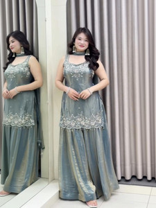 BYRI Embroidered Kurta Sharara Dupatta Set
