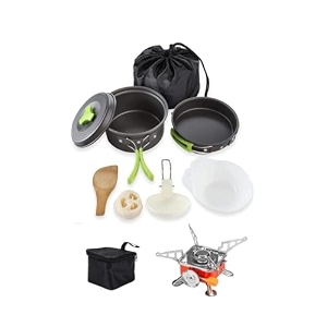 byrm camping cookware mess kit lightweight nonstick pot amp pan set with spork bowls sponge amp travel bag compact outdoor cooking gear for backpacking hiking scouts cooking ds 200 gas