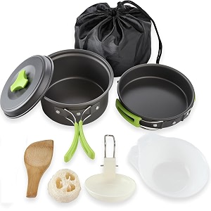 byrm camping cookware mess kit lightweight nonstick pot amp pan set with spork bowls sponge amp travel bag compact outdoor cooking gear for backpacking hiking scouts camping cooking set