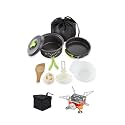 BYRM Camping Cookware Mess Kit Lightweight Nonstick Pot &amp; Pan Set with Spork, Bowls, Sponge &amp; Travel Bag Compact Outdoor Cooking Gear for Backpacking, Hiking, Scouts (Cooking (DS 200) Gas)